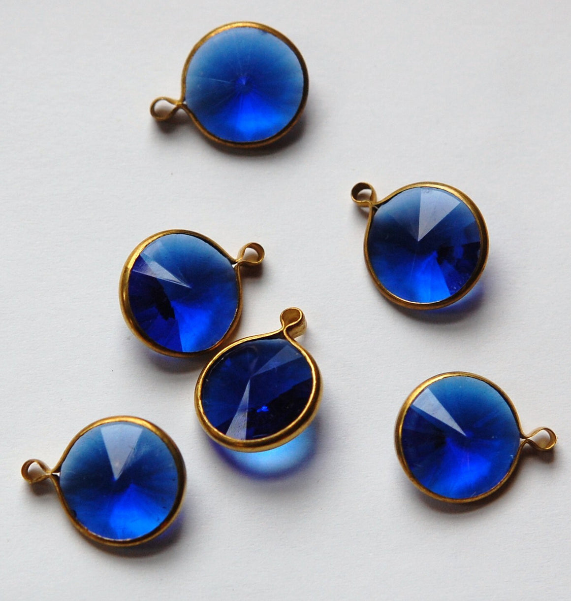 Vintage Sapphire Blue Acrylic Rivoli Channel Set 14mm 1 Loop Drops chr157L