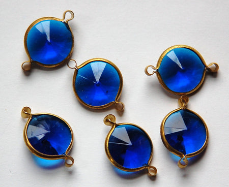 Vintage Sapphire Blue Acrylic Rivoli Channel Set 14mm 2 Loop chr157D