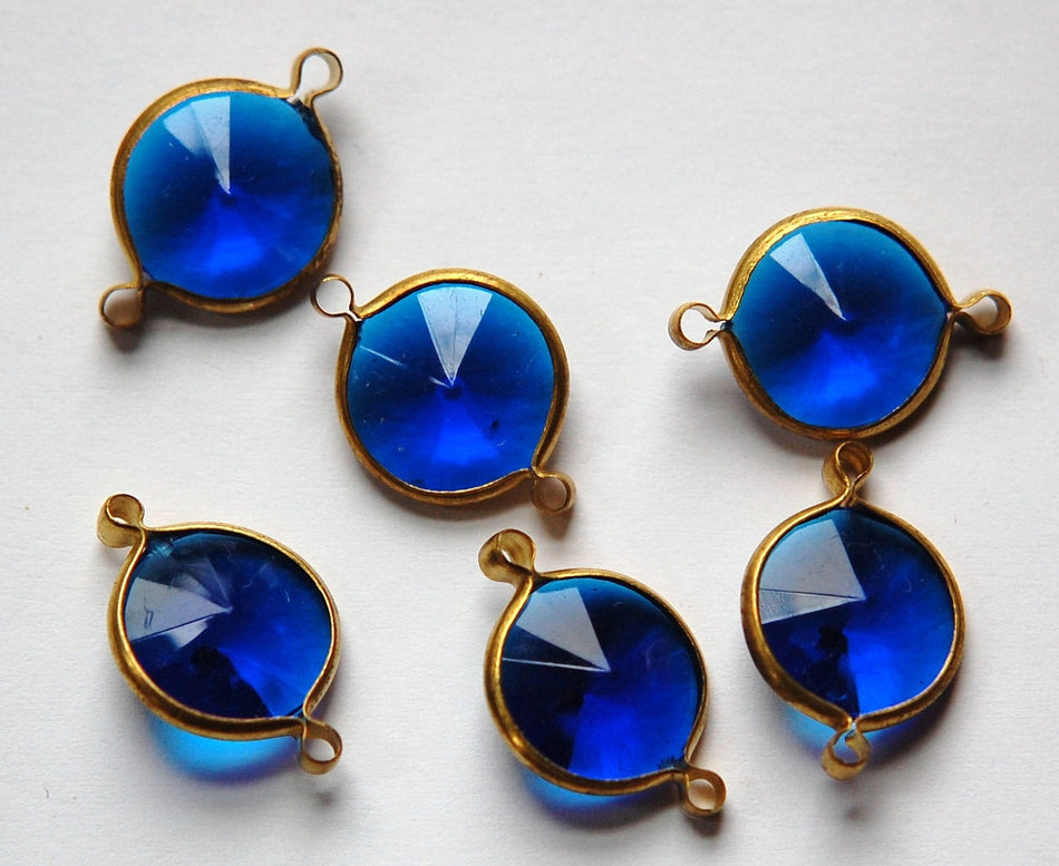 Vintage Sapphire Blue Acrylic Rivoli Channel Set 14mm 2 Loop chr157D