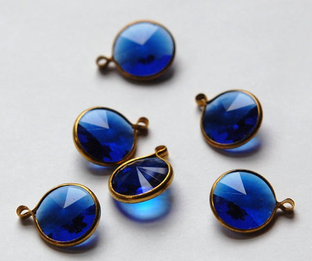 Vintage Sapphire Blue Acrylic Rivoli Channel Set 14mm 1 Loop Drops chr157L