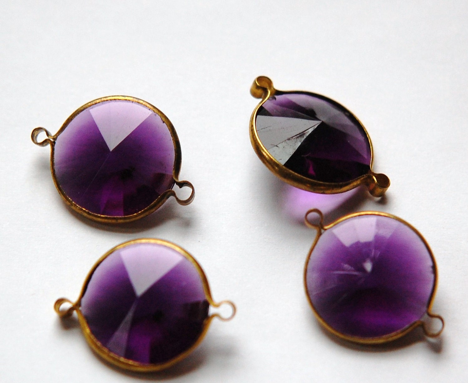 Vintage Amethyst Acrylic Rivoli Channel Set 18mm 2 Loop Connectors chr156B