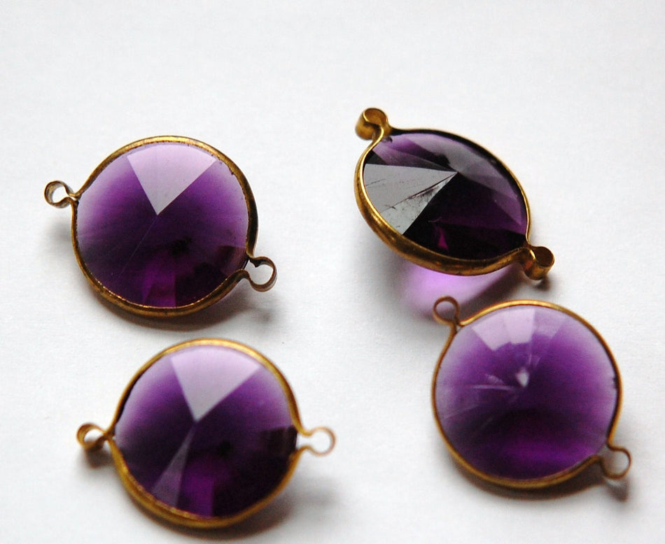 Vintage Amethyst Acrylic Rivoli Channel Set 18mm 2 Loop Connectors chr156B