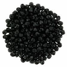 3mm Jet Black Czech Firepolish Faceted Glass Beads (50)