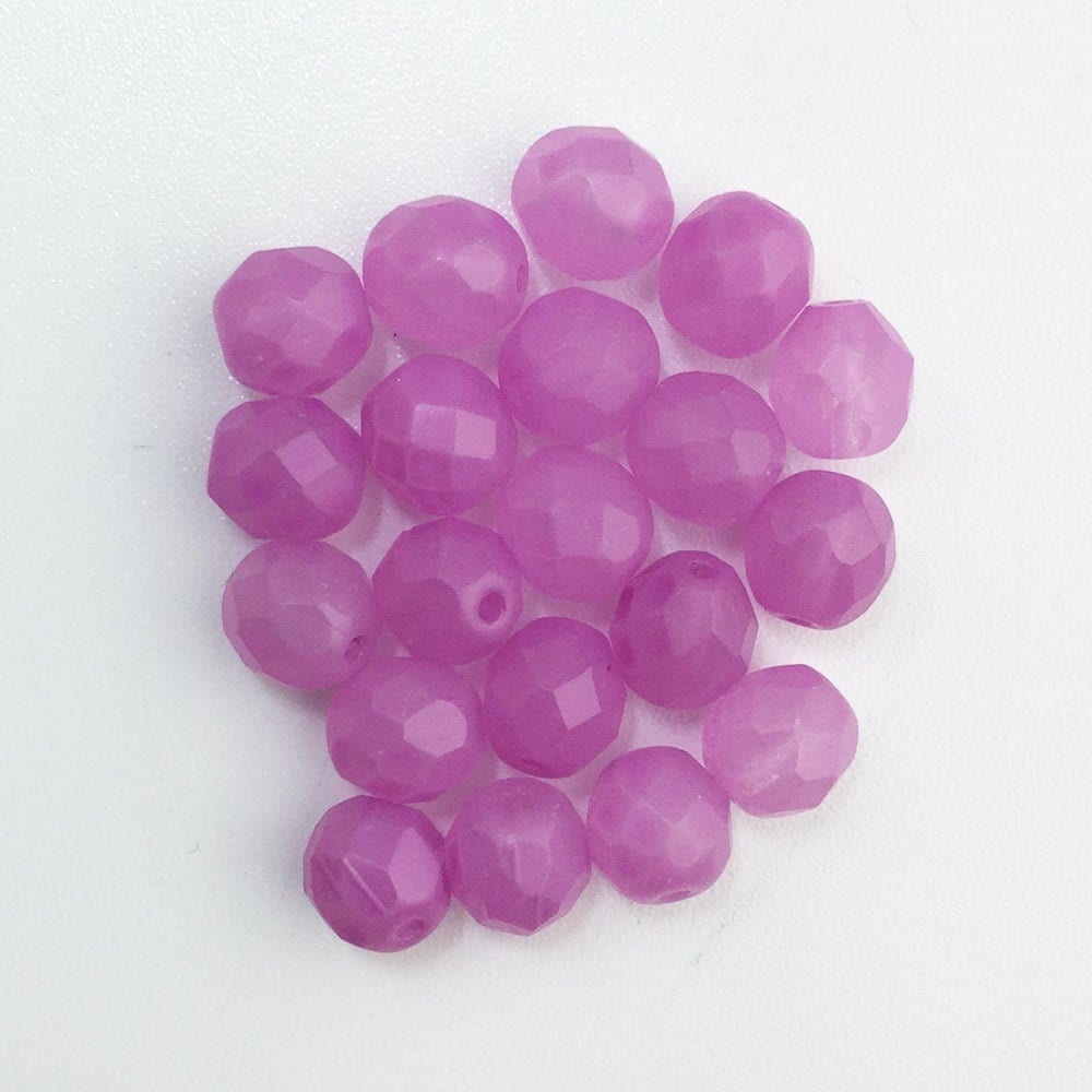 8mm Matte Dark Rose Coated Czech Firepolish Faceted Glass Beads (25)