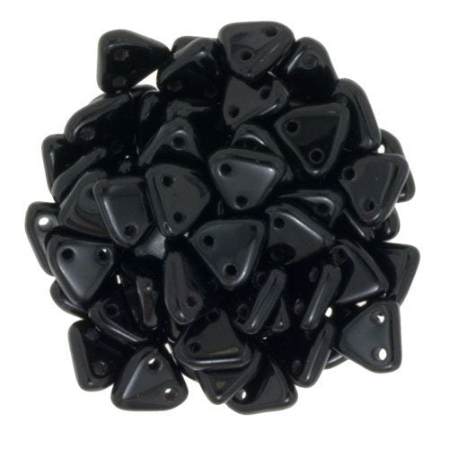 6mm Opaque Black CzechMates Triangle 2 Hole Glass Beads (50)