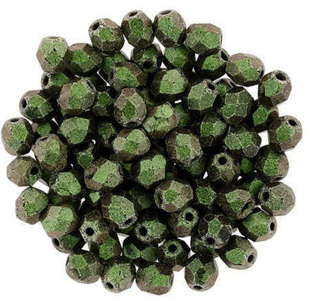 4mm Polychrome Olive Mauve Czech Faceted Firepolish Glass Beads (50)