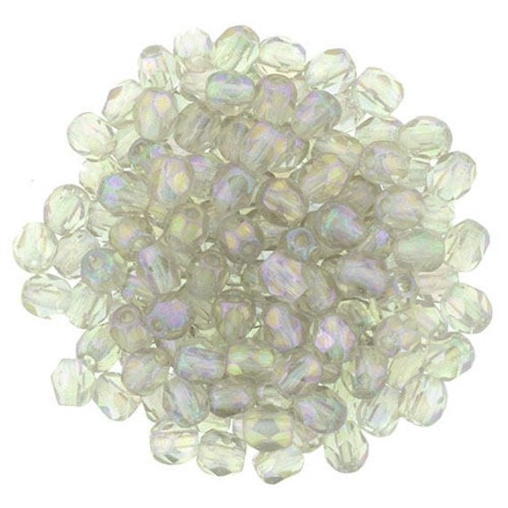 3mm Luster Iris Black Diamond Czech Firepolish Faceted Glass Beads (50)