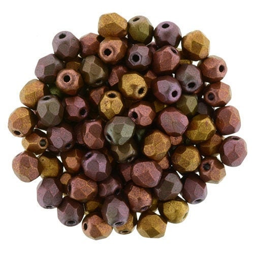 4mm Matte Metallic Bronze Iris Czech Firepolish Faceted Glass Beads (50)
