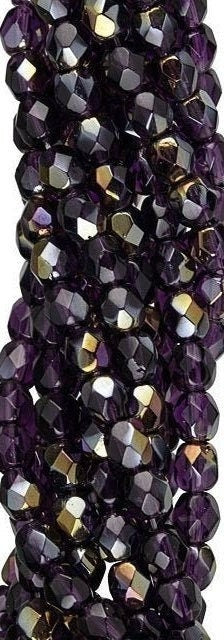 4mm Twilight Tanzanite Czech Firepolish Faceted Glass Beads (50)