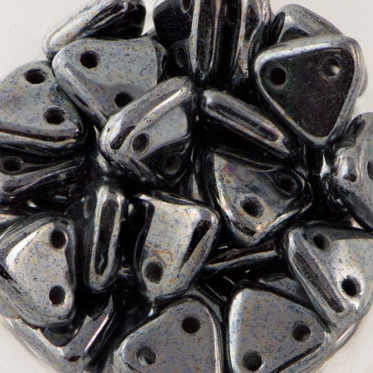6mm Hematite CzechMates Triangle 2 Hole Glass Beads (50)