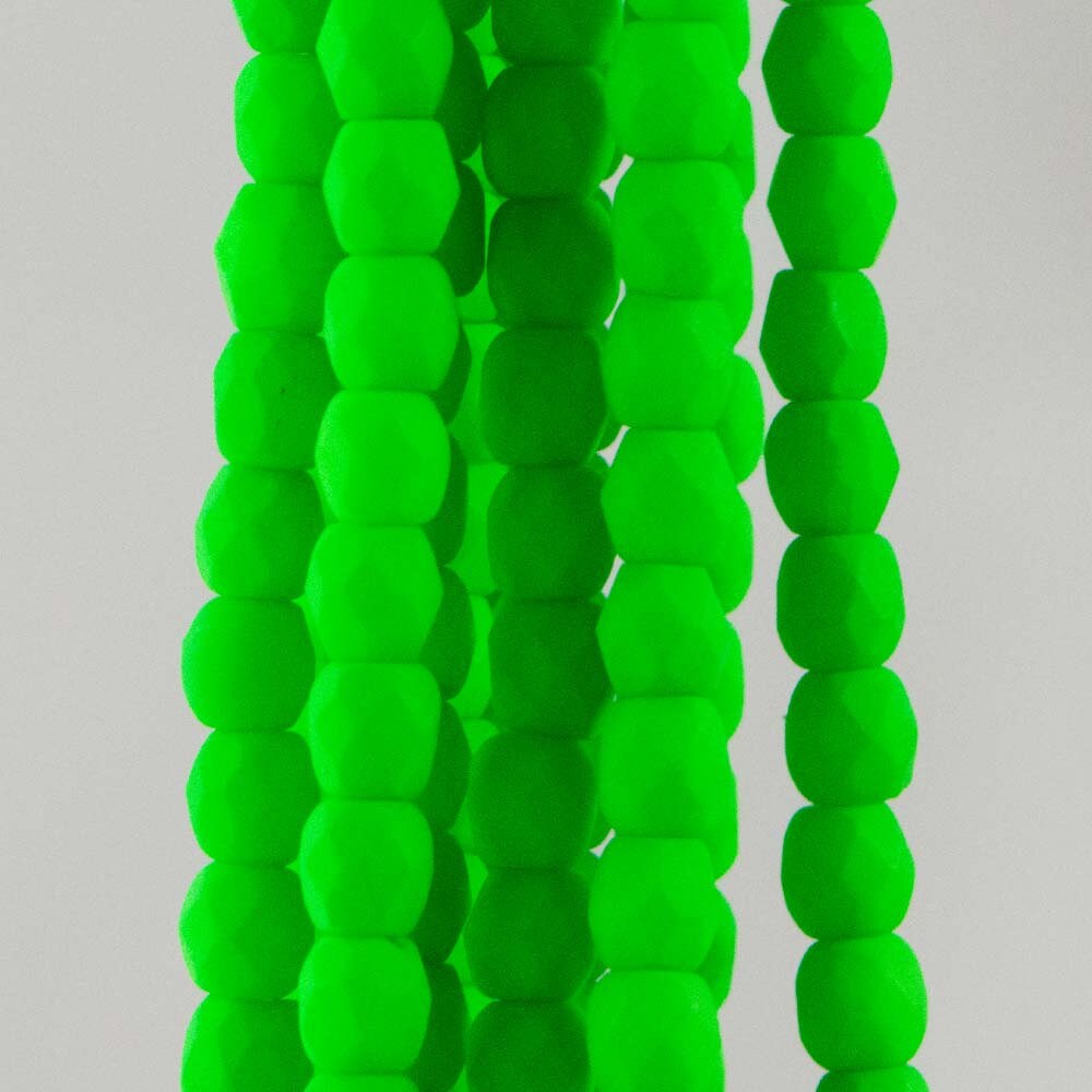 3mm Neon Green Czech Faceted Firepolish Glass Beads (50)
