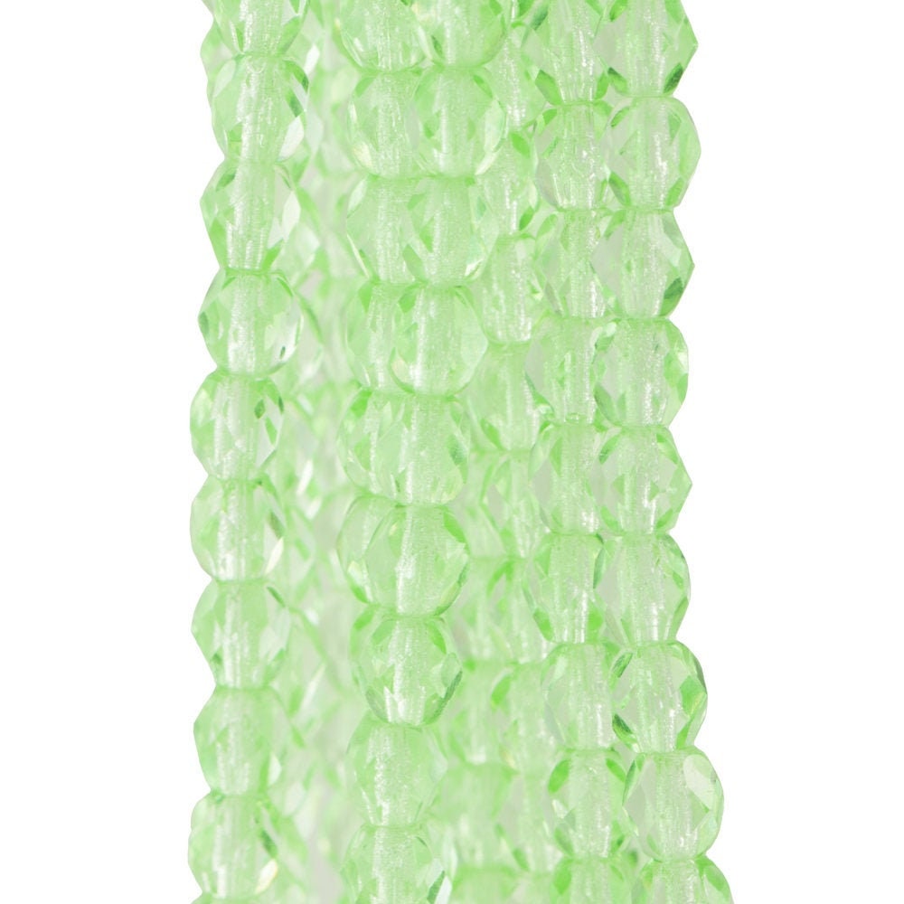 Czech Faceted Peridot Firepolish Glass Beads 4mm (50)