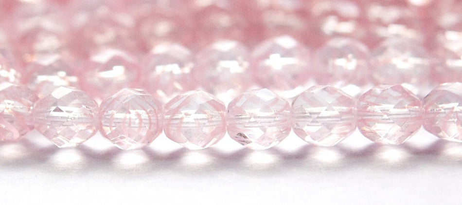 Czech Faceted Pink Striped Fire Polish Glass Beads 8mm (20) czh007