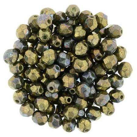 4mm Oxidized Bronze Clay Czech Firepolish Faceted Glass Beads (50)