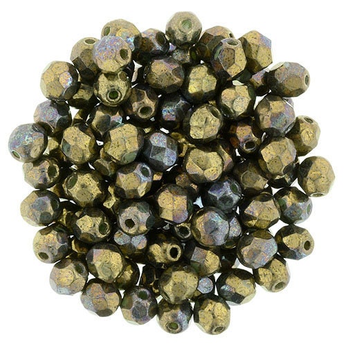 4mm Oxidized Bronze Clay Czech Firepolish Faceted Glass Beads (50)
