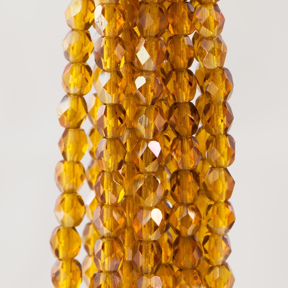 Czech Faceted Twilight Topaz Firepolished Glass Beads 4mm (50)