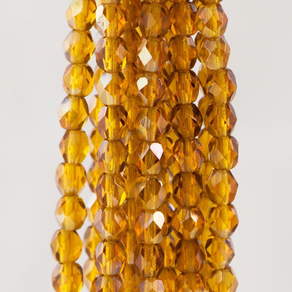 Czech Faceted Twilight Topaz Firepolished Glass Beads 4mm (50)