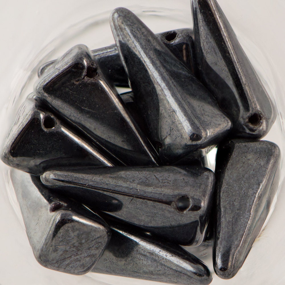 13x6mm Hematite Preciosa Czech Villa Glass Beads (12)