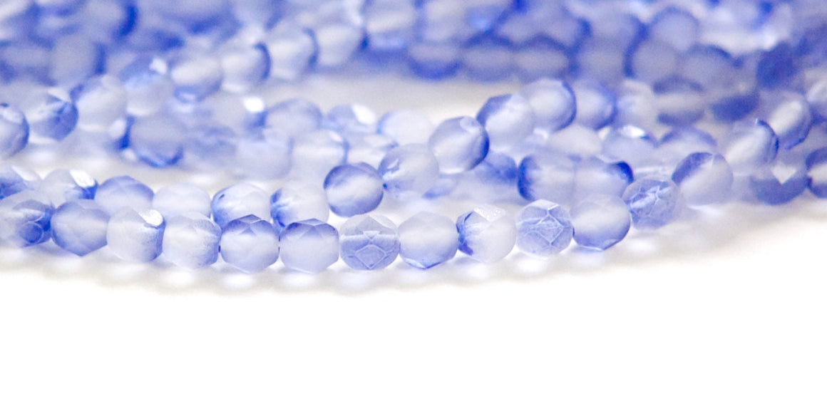 6mm Half Matte Purple / Crystal Czech Firepolish Faceted Glass Beads (25)