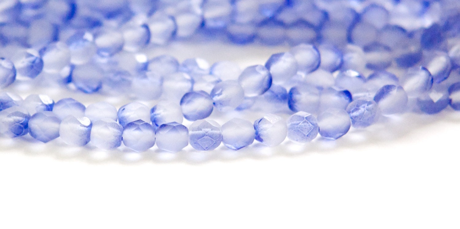 6mm Half Matte Purple / Crystal Czech Firepolish Faceted Glass Beads (25)