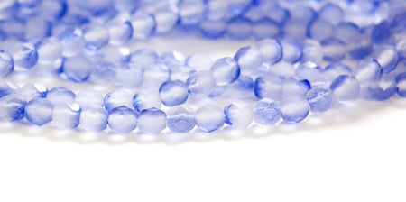6mm Half Matte Purple / Crystal Czech Firepolish Faceted Glass Beads (25)