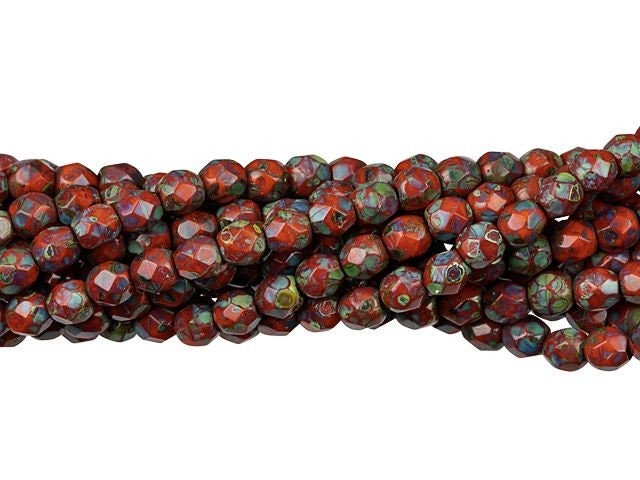 Czech Faceted Bright Orange Picasso Finish Firepolish Glass Beads 4mm (50) 1-04-T9
