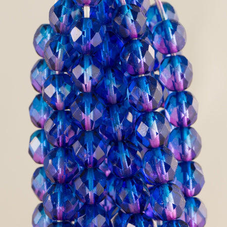 8mm Sapphire/Fuchsia Czech Firepolish Faceted Glass Beads (25)