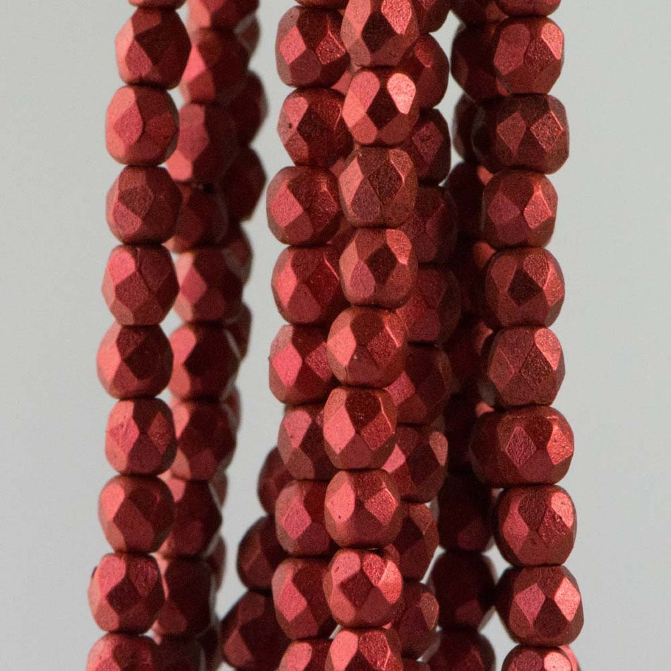 3mm Matte Metallic Lava Czech Faceted Firepolish Glass Beads (50)