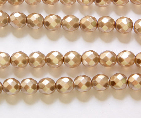 8mm Light Brown Pearl Czech Firepolish Faceted Glass Beads (25)