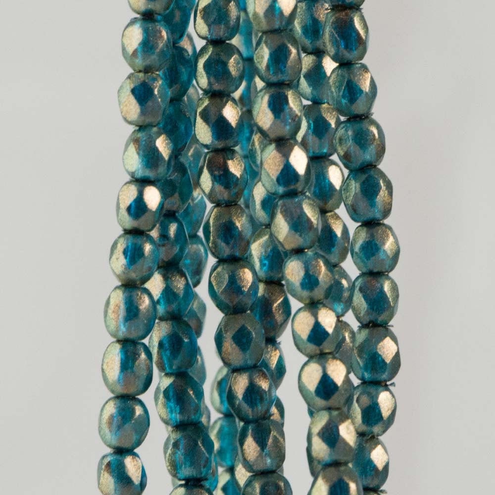 3mm Halo Azurite Czech Faceted Firepolish Glass Beads (50)