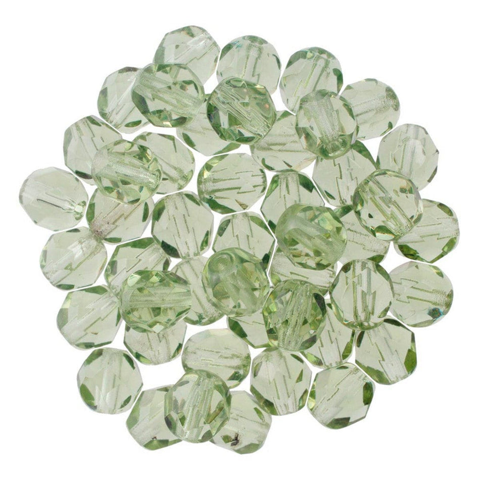 4mm Czech Faceted Light Prairie Green Firepolish Glass Beads  (50)