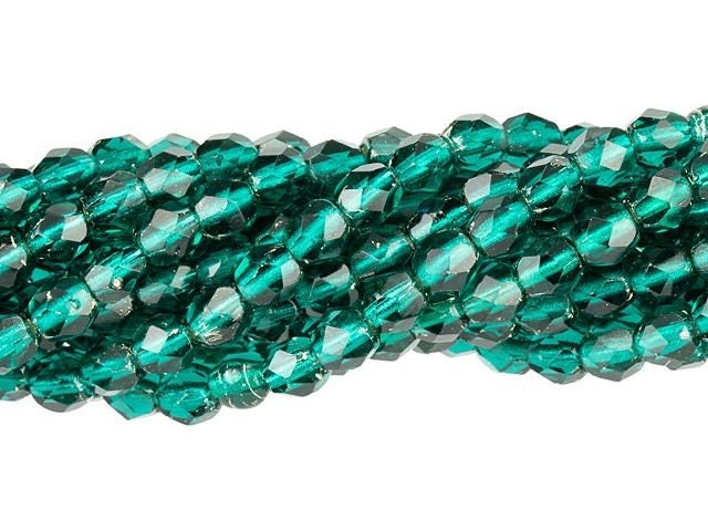 4mm Silver Lined Viridian Czech Firepolish Faceted Glass Beads (50)