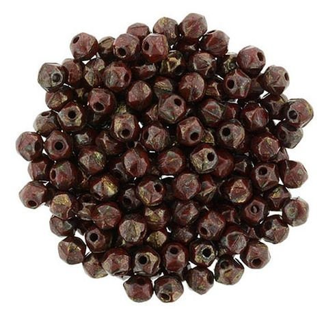 3mm Opaque Red Picasso Czech Faceted Firepolish Glass Beads (50)
