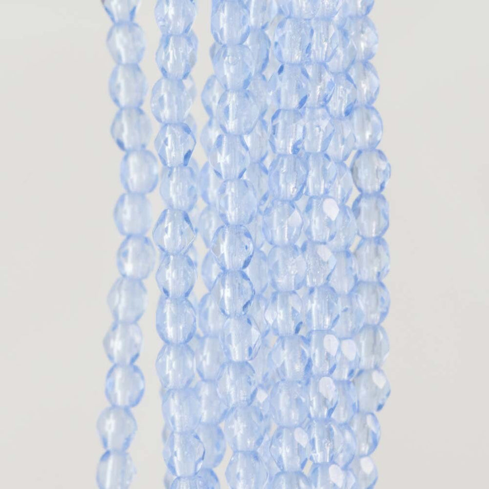 3mm Light Sapphire Czech Faceted Firepolish Glass Beads (50)
