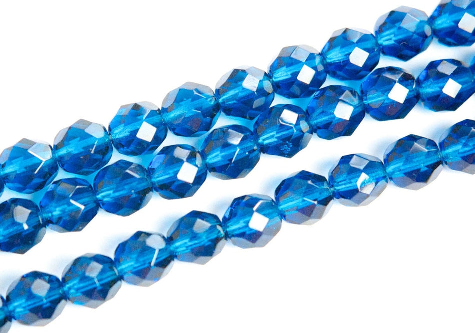 8mm Capri Blue Czech Faceted Firepolish Glass Beads (25)