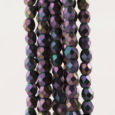 Czech Faceted Matte Iris Purple Firepolish Glass Beads 4mm (50)