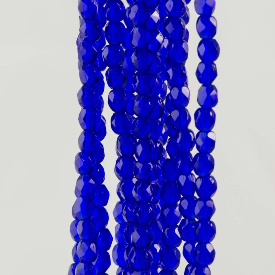 3mm Cobalt Czech Faceted Firepolish Glass Beads (50)