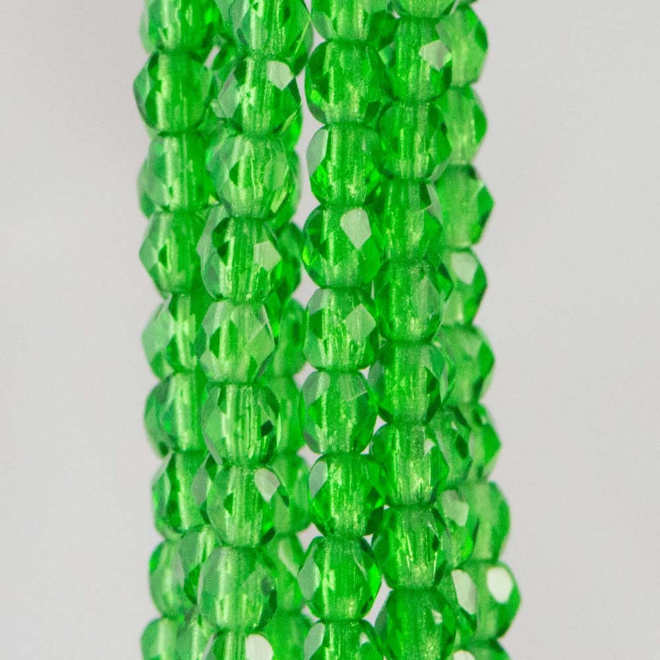 3mm Emerald Green Czech Faceted Firepolish Glass Beads (50)