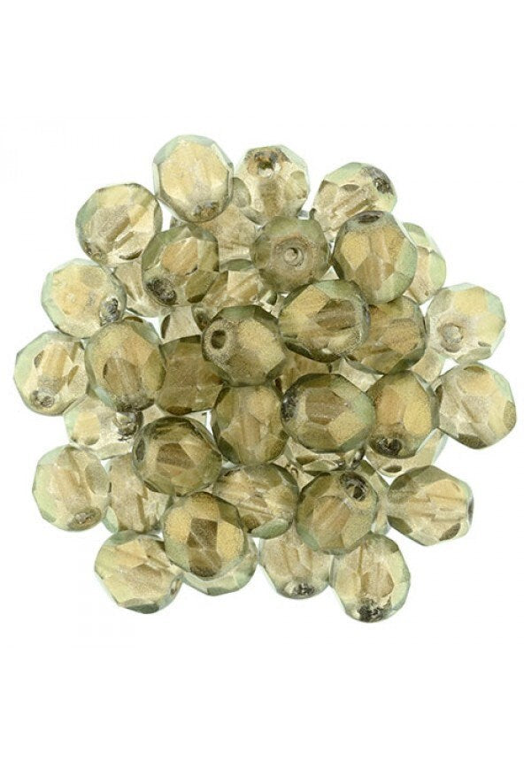 Czech Faceted Halo Linen Firepolish Glass Beads 6mm (25)