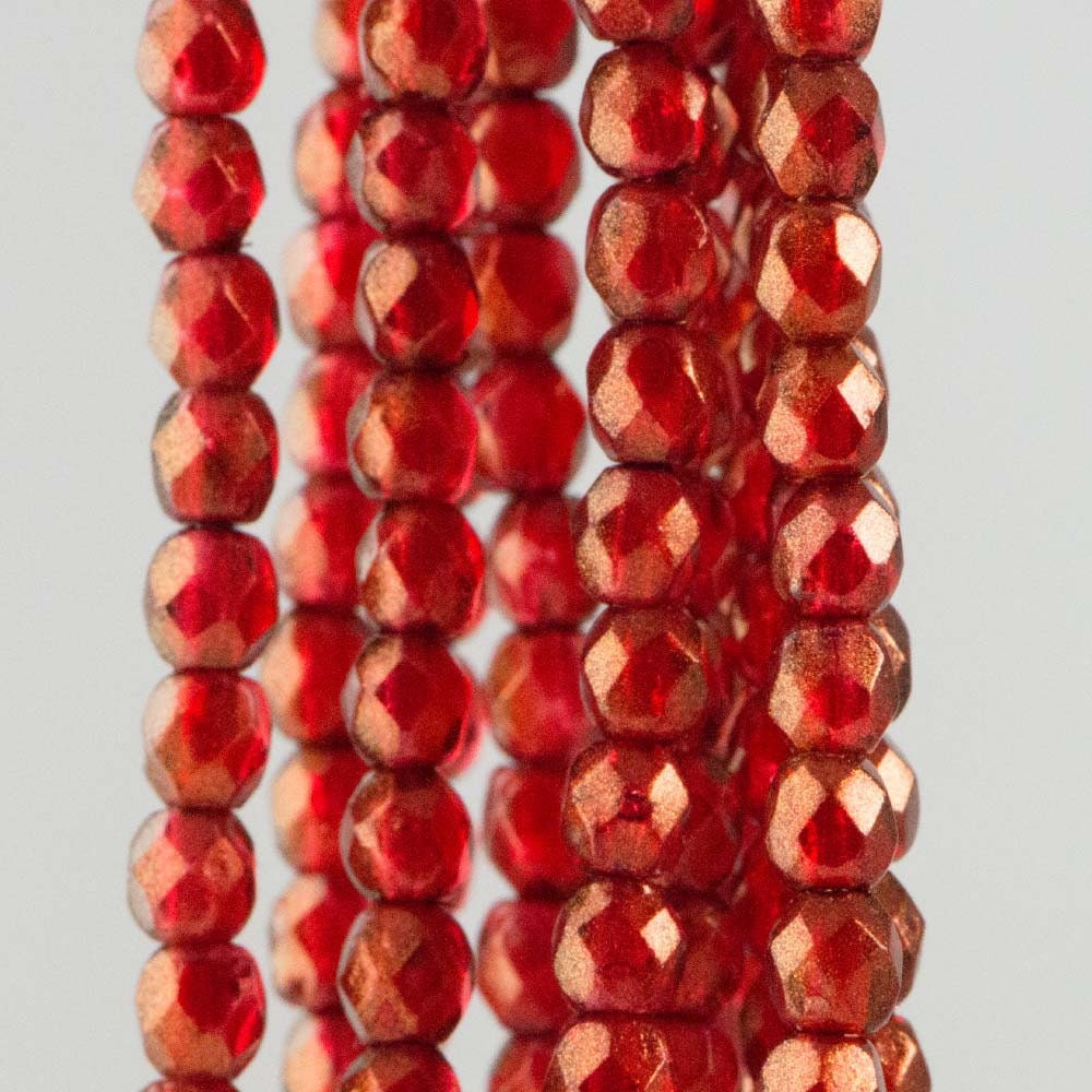 3mm Halo Cardinal Czech Faceted Firepolish Glass Beads (50)