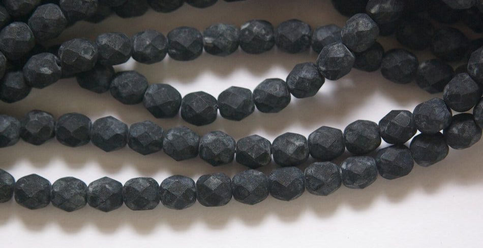 Czech Opaque Matte Black Faceted Glass Beads 6mm (25)