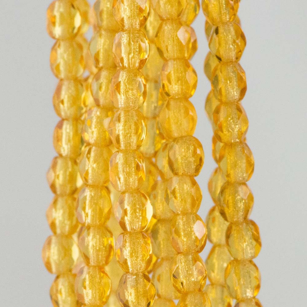 3mm Medium Topaz Czech Firepolish Faceted Glass Beads (50)