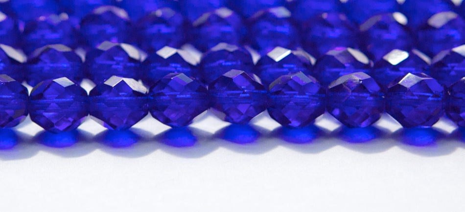 8mm Cobalt Czech Firepolish Faceted Glass Beads (25)