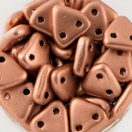 6mm Matte Metallic Copper CzechMates Triangle 2 Hole Glass Beads (50)