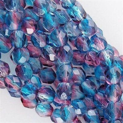 6mm Dual Coated - Aqua / Fuchsia Czech Faceted Firepolish Glass Beads (25)
