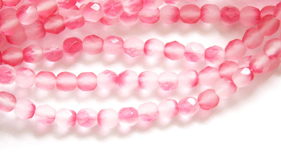 6mm Half Matte Red / Crystal Czech Firepolish Faceted Glass Beads (25)