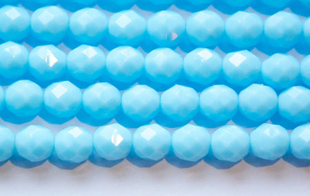 8mm Light Blue Turquoise Czech Firepolish Faceted Glass Beads (25)