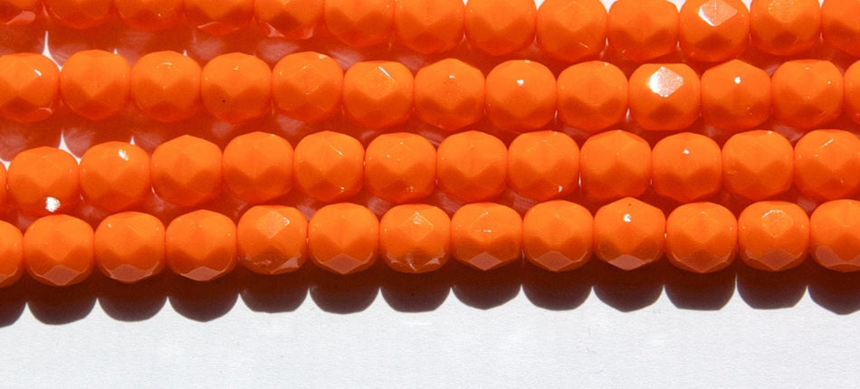 6mm Opaque Bright Orange Czech Firepolish Faceted Glass Beads (25)