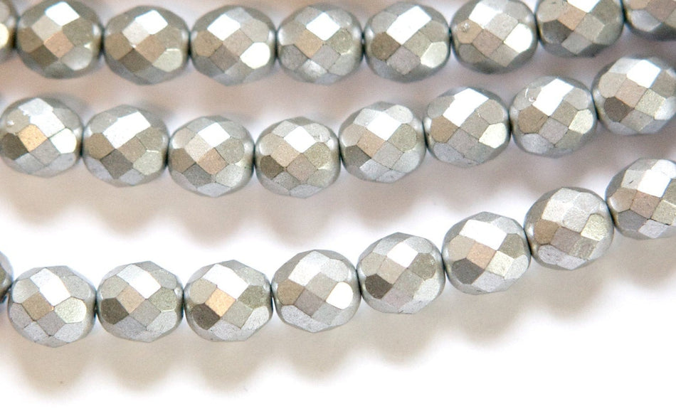 Czech Opaque Matte Silver Faceted Glass Beads 8mm (25) czh001Q