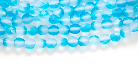 6mm Half Matte Aqua / Crystal Czech Firepolish Faceted Glass Beads (25)